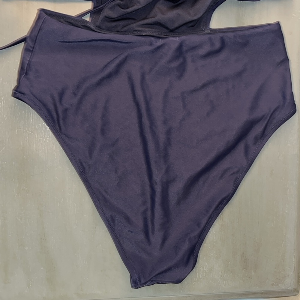 Aerie Swim One Piece Navy Blue Cutout Side Halter Top w Tie Back Closure L EUC - Picture 8 of 16